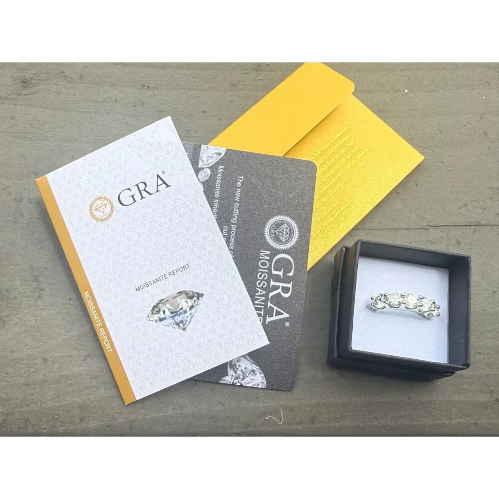 2.5 CT Moissanite 5-Stone Ring Size 6 - D Color - GRA Report